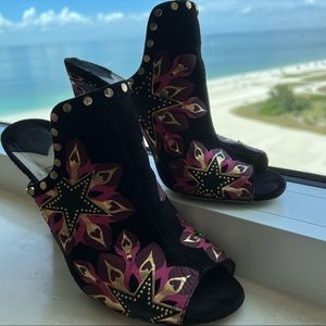 Jimmy Choo Hustle Black Suede Galaxy Star Print Mule / Heel